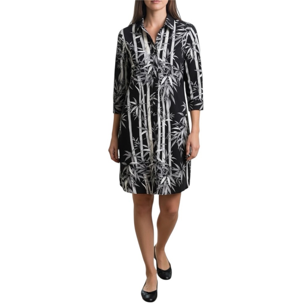 Tommy Bahama Vintage Bamboo Print Stretch Cotton Shirt Dress Graphic‎ Collar 10